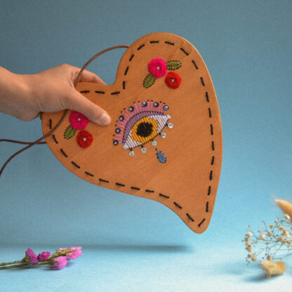 Spisidda Design - Borsa O Cuore Mio - Borsa di legno artigianale fatta e ricamata a mano - 3