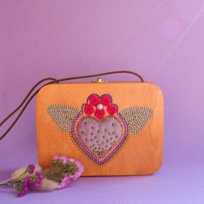 Spisidda Design - Borsa Touch My Heart - Borsa di legno artigianale fatta e ricamata a mano - 3