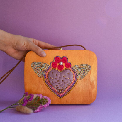 Spisidda Design - Borsa Touch My Heart - Borsa di legno artigianale fatta e ricamata a mano - 4