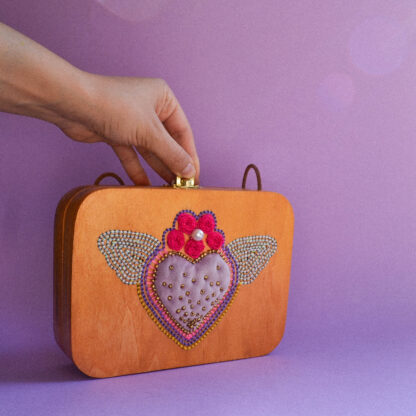Spisidda Design - Borsa Touch My Heart - Borsa di legno artigianale fatta e ricamata a mano - 7
