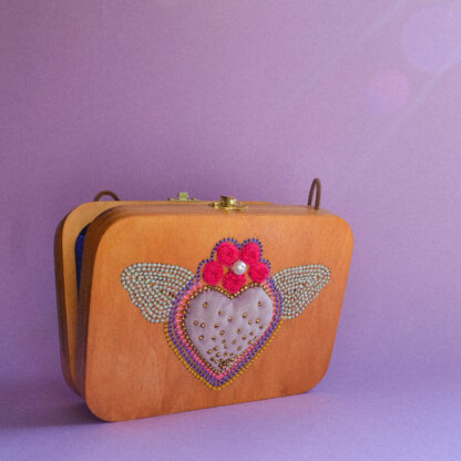 Spisidda Design - Borsa Touch My Heart - Borsa di legno artigianale fatta e ricamata a mano - 8