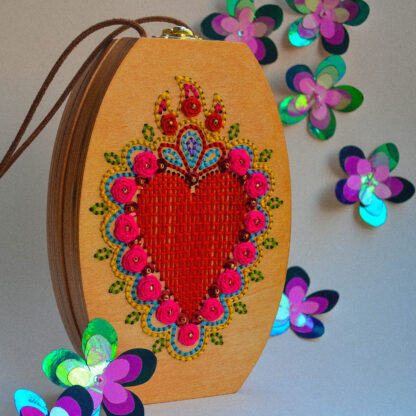 Spisidda Design - Borsa Vide Cor Meum - Borsa di legno artigianale fatta e ricamata a mano - 5